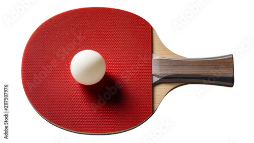 Photography Red ping pong paddle with white ball, isolated on transparent background