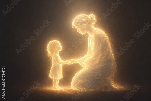 Glowing adult comforting inner child with gentle light