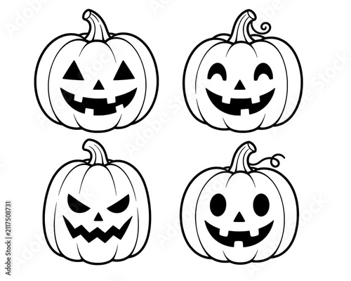Halloween Pumpkin Line Art Vector Set