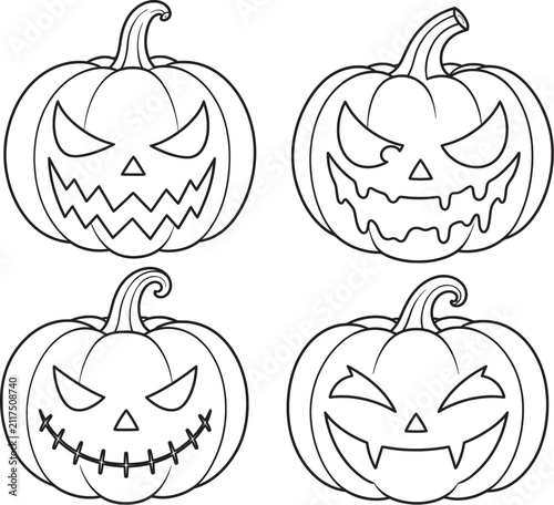 Halloween Pumpkin Line Art Vector Set
