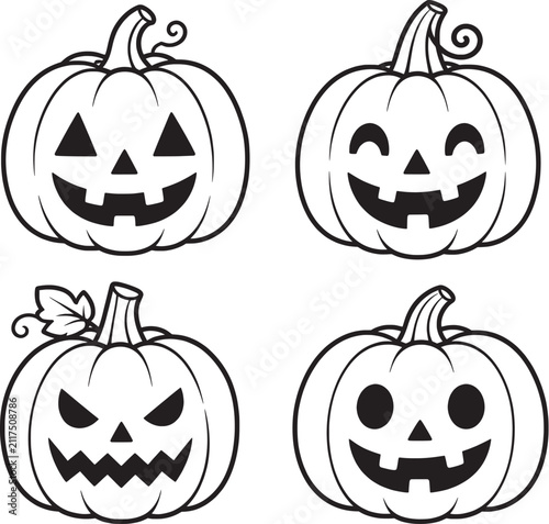 Halloween Pumpkin Line Art Vector Set