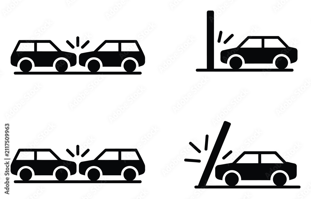 Naklejka premium 自動車事故と車両衝突の警告セット