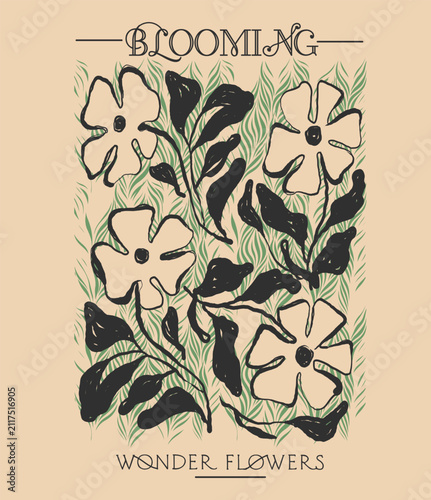 Hand Draw Vector Aesthetic Flowers Graphics in vector. women's girl's kid's fashion clothing design. zebra texture background.  