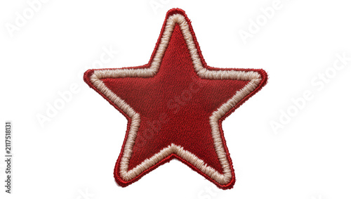 Bild auf Leinwand Embroidered red five-pointed star patch with cream border, isolated on transpare