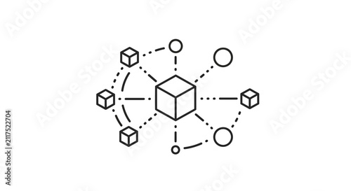 Foto Blockchain technology icon for decentralized network and supply chain data distr