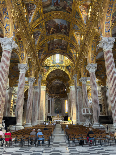 the magnificent interior of the Basilica of the Santissima Annunziata del Vastato in Genoa