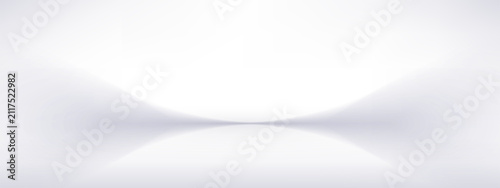Abstract white minimal background featuring smooth curved surfaces and a central platform with soft gradient lighting, ideal for product display.