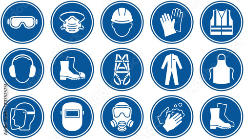 Foto Set of mandatory safety equipment signs for industrial work environments