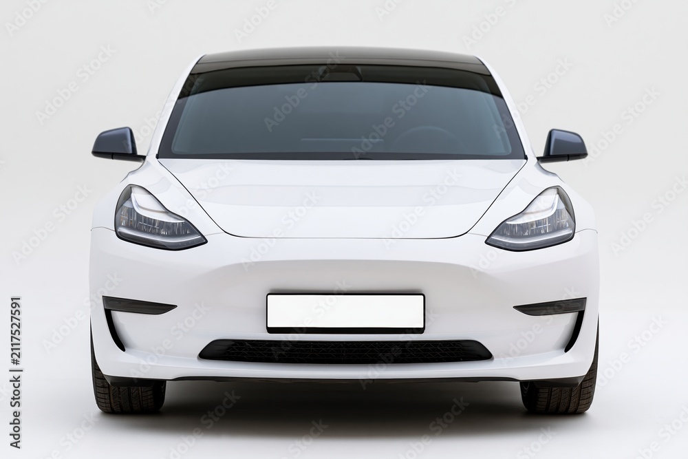 Fototapeta premium The White Electric Car Front View Showcases Sleek Modern Design and Precision