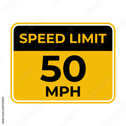 Foto Speed limit 50 mph road sign with yellow and black colors for traffic safety and