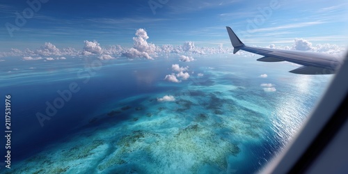 Aerial View of Ocean and Sky from Airplane Window