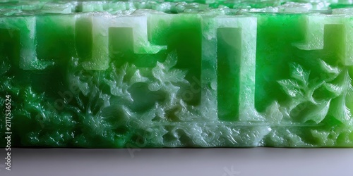 Vibrant Green Jade Soap with Intricate Carvings