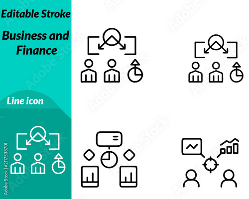 A professional vector icon representing business finance investment and economic growth. The design combines bar briefcase coins currency symbols and upward trend arrow to symbolize financial success.
