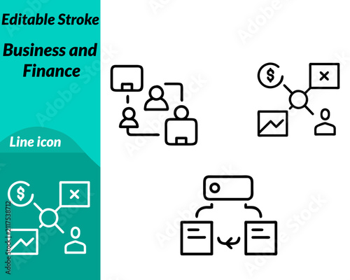 A professional vector icon representing business finance investment and economic growth. The design combines bar briefcase coins currency symbols and upward trend arrow to symbolize financial success.