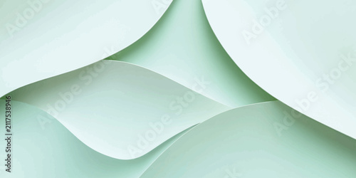 Abstract Minimalist Mint Green Curved Paper Layers Texture Background