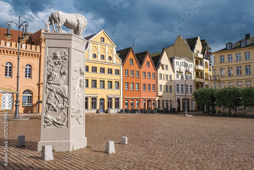The Schwerin Market Square with the Lion Monument