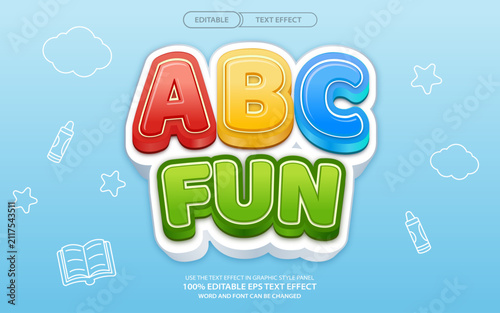 ABC FUN School supplies editable text effect style and line icon on blue gradient background