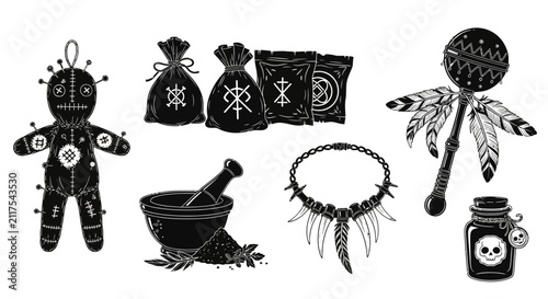 Quadro su tela Voodoo magic ritual icons set