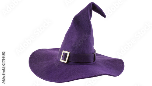 Quadro su tela Purple felt witch hat with silver buckle, isolated on transparent background