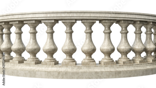 Fotografía Curved stone balustrade with ornate balusters, isolated on transparent backgroun