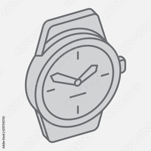 Wristwatch isometric icon, travel time concept. Vector graphics. Portable watch, clock sign with outline style icon for mobile or web design.