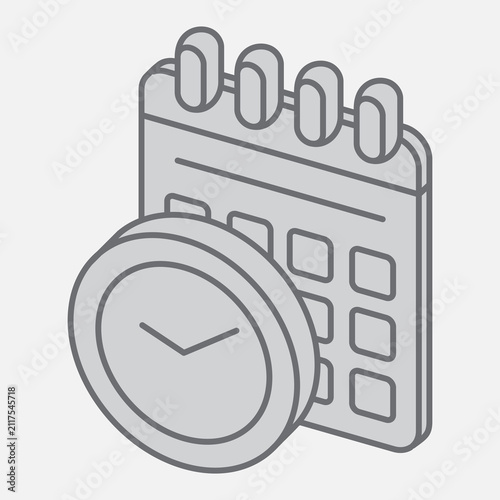Time management isometric icon, time and productivity concept. Vector graphics. Clock and calendar, organizer sign with outline style icon for mobile or web design.