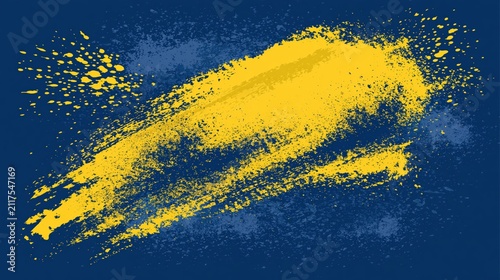 Bold yellow brush stroke splashes across a deep blue textured background.