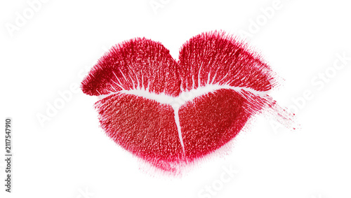 Quadro su tela Red lipstick kiss mark imprint, isolated on transparent background
