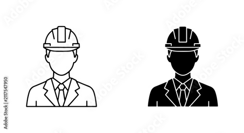 Engineer Icon Set, Construction Worker Silhouette, Professional Male Avatar, Safety Helmet Symbol