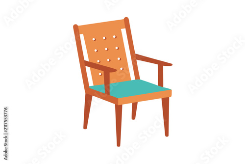 Illustration of a wooden chair with armrests. Modern furniture design for home or office decor.
