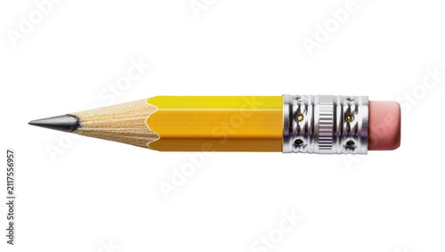 Quadro su tela Yellow hexagonal pencil with graphite tip and pink eraser, isolated on transpare