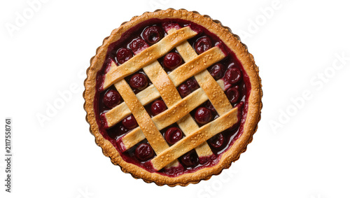 Bild auf Leinwand Golden brown lattice cherry pie with flaky crust, isolated on transparent backgr