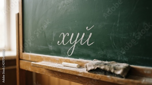 Writing on Chalkboard with Piece of Chalk and Eraser