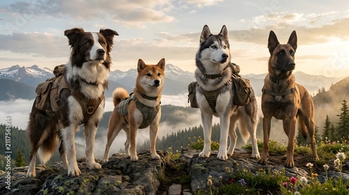 Original Canine Adventure Team Standing Above the Clouds at Sunrise