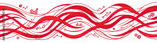 Abstract Red Waves with Financial Growth Icons