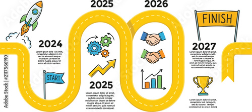 Business roadmap timeline infographic with years and milestones sketch hand drawn timeline business infographic planning