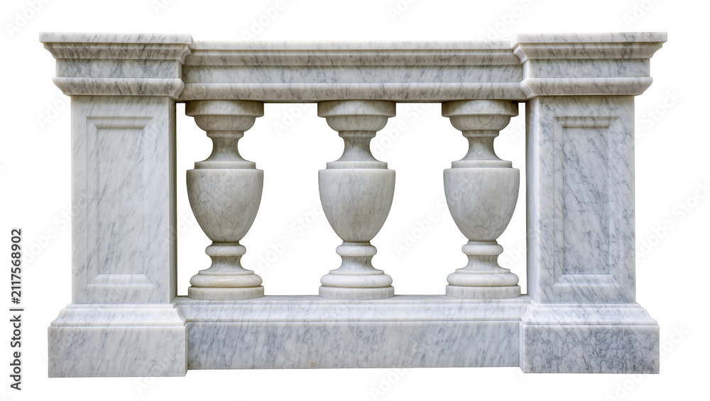 Fototapeta premium Ornate marble balustrade with carved balusters, isolated on transparent background