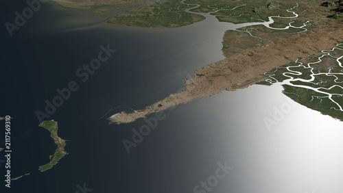 Obraz na plátne Oblique aerial 3D illustration of Conakry, Guinea
