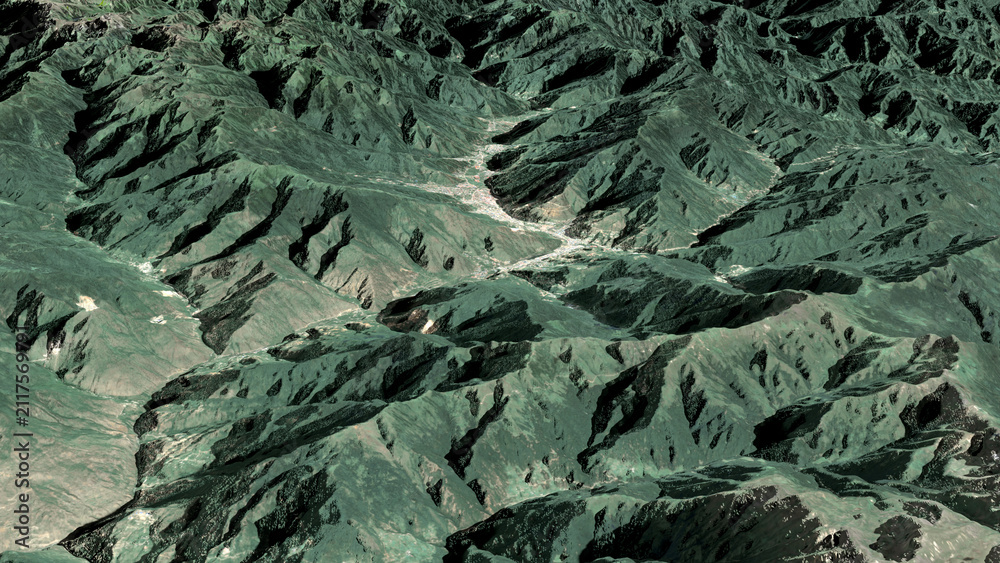 Naklejka premium Oblique aerial 3D illustration of Thimphu, Bhutan