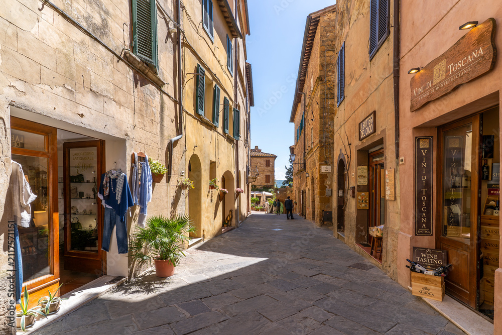 Fototapeta premium Pienza, Italy - April 23, 2026 : The Pienza Old Town street view in Italy