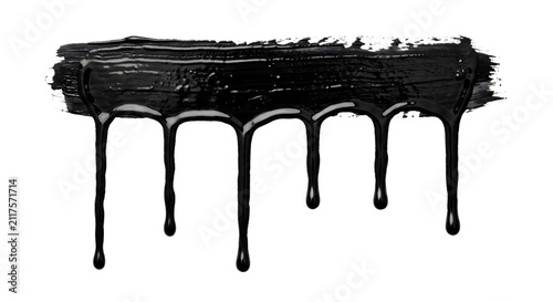 Bild auf Leinwand Glossy black liquid paint dripping brush stroke