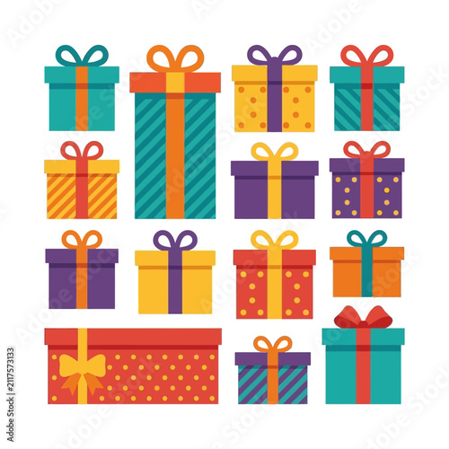 A collection of colorful gift boxes with ribbons for holiday celebrations