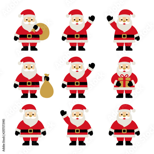A collection of cute cartoon Santa Claus characters in various poses