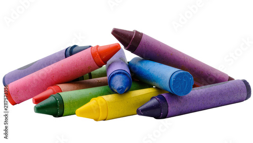 Картината върху платно Pile of colorful wax crayons scattered, isolated on transparent background