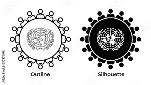 Bild auf Leinwand United Nations Logo in Outline and Silhouette: A visual representation of the United Nations emblem presented in both outline and silhouette forms