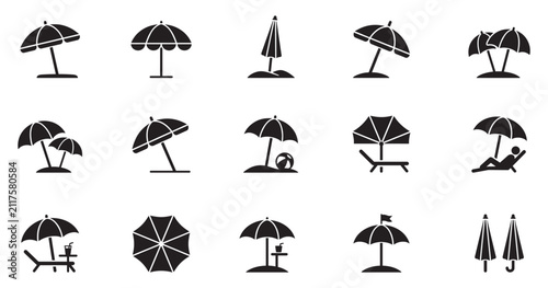 Bild auf Leinwand Beach umbrella icon set