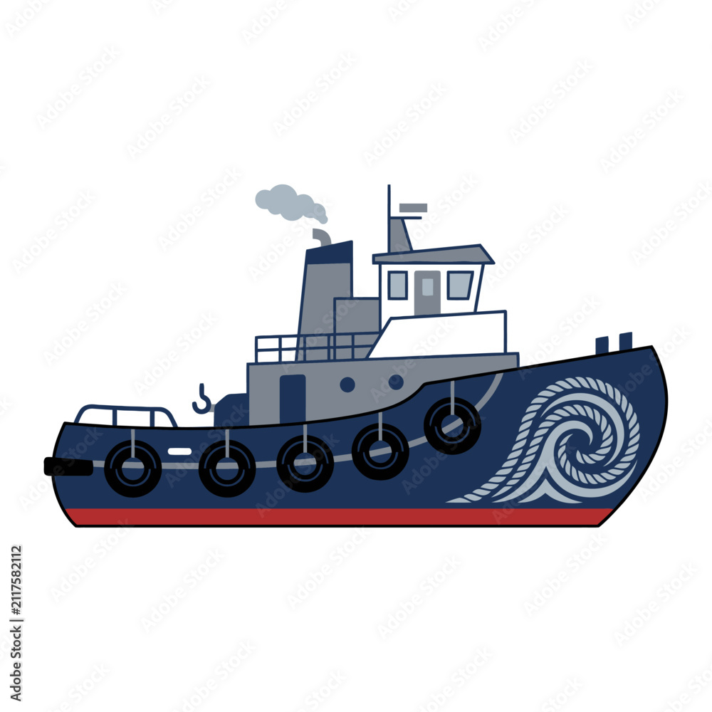 Fototapeta premium Illustrated Tugboat With Wave Design.