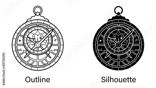 Принти на полотні Outline and Silhouette of Astrolabe