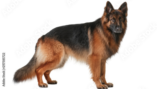 Quadro su tela Majestic German Shepherd dog with black and tan fur standing alert, isolated on