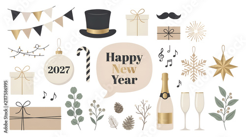 New Year Celebration Elements Vector Illustration With Gold Accents